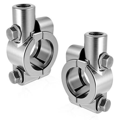 2 PCS Motorcycle Handlebar Mirror Mount Holder, 10mm Thread Mirror Clamp Adaptor Fits 7/8" Handlebar, Aluminum Rearview Mirrors Holder for Motorcycles ATVs Scooters Bikes (Silver) - color: Silver, 10mm