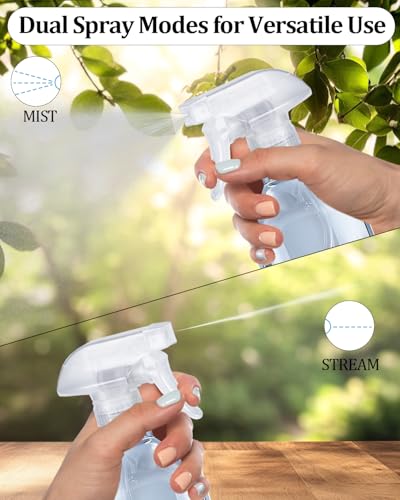 2 Pack 360° Spray Bottles, 16 oz Plastic Small Containers with Adjustable Spray Nozzles, Spray Bottles for Hair, Cleaning Solutions, BBQ and Plants Clear - color: Clear, size: 16 Ounces