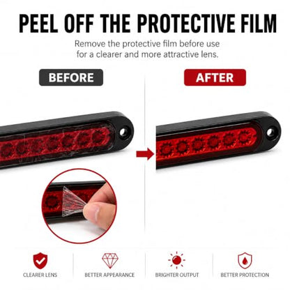 15 LED Trailer Brake Tail Light, LED Bar Stop Turn Tail Lights Waterproof Assembly Third 3rd Brake Strip Red Light for Marine Boats Golf Cart Offroad Truck RV UTV ATV - color: Red Lens