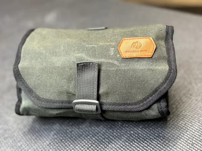 Roaring Fire Pioneer Mini Tool Roll Bag - Waxed Canvas Roll Up Pouch, YKK Zipper, 4 Mesh & 8 Elastic Loops for Wrenches, Survival, EDC - Gift for Dad