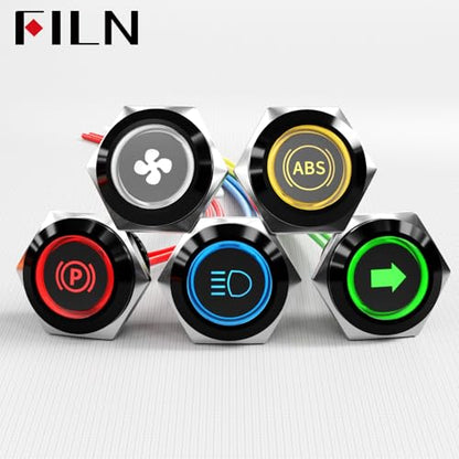 LED Indicator Lights 2PCS 12V 19mm Mounting Holes Includes 187 Replacement Symbols IP67 Waterproof Metal 24V Pilot Lights for Cars Boats Industrial Panels Dashboards (Blue Light) - color: 19mm-Blue Light-2PCS