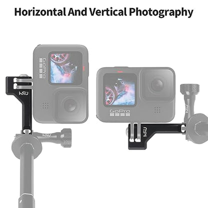 HSU Aluminum Vertical Bracket Adapter with 1/4"- 20 Hole for Gopro Hero 13/12/11/10/9/8/7/6/5/4 AKASO Campark Insta360 DJI Osmo Action and Other Action Cameras
