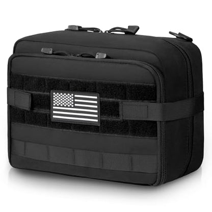 Jueachy Tactical Molle Pouch Large Admin Bag Utility Tool Pouches Molle Attachment EDC Pouches Expandable Molle Accessories Organizer Medical Pocket U.S.A Patch Included - color: Black