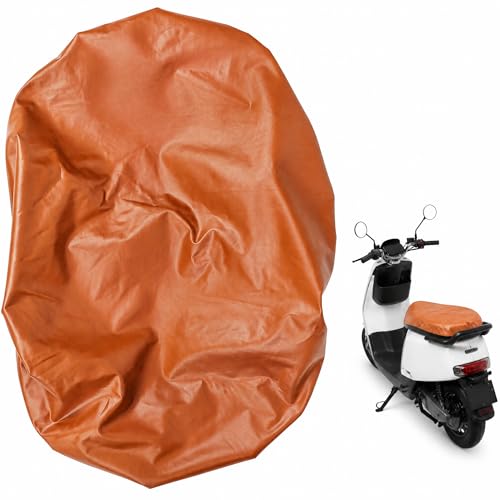 POPETPOP Motorcycle Seat Cover, Brown PU Leather Waterproof Universal Fit | Waterproof and heat-resistant, instantly hides scratches, ideal for daily scooter commutes, 1 brown elastic PU leather cover