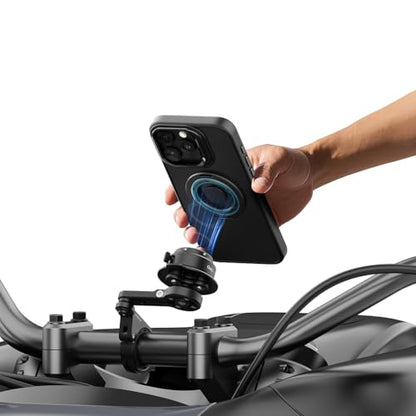 Quick Launch Magnetic Motorcycle Phone Mount, Anti-Vibration Handlebar Bracket with Secure Lock for Bike Scooter Moto MTB, 360° Blind Installation for Phones (QM02-Motorcycle-Pro) - style: QM02