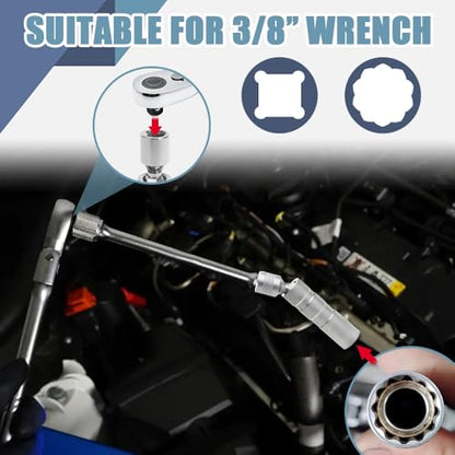 2PCS Magnetic Spark Plug Socket, 14mm&16mm Swivel Thin Wall Spark Plug Socket, Car Accessories Universal 3/8-Inch Drive 12-Point Spark Plug Socket Removal Tool for Most Motorcycles