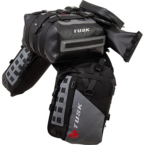 TUSK Highland X2 Rackless Luggage System w/Small Dry Duffel Tail Bag Compatible with KTM/Husky 690-701 Heat Shield Black/Grey - color: Black/Grey, size: Small Dry Duffel/Tail Bag, style: Ktm/Husky 690-701 Heat Shield