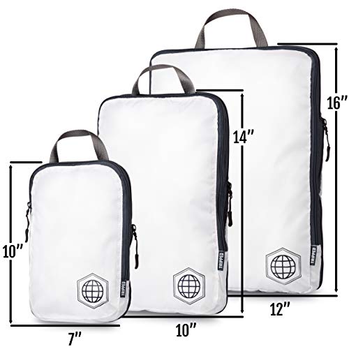 Extra Large Compression Packing Cube 6 Piece Set for Travel and Check Luggage by TRIPPED Travel Gear - color: White and Grey