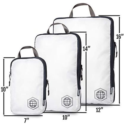 Extra Large Compression Packing Cube 6 Piece Set for Travel and Check Luggage by TRIPPED Travel Gear - color: White and Grey