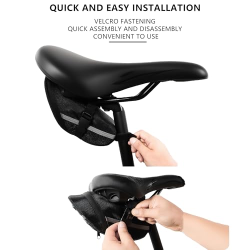 Bike Bag Under Seat – Waterproof Bicycle Saddle Bag with Reflective Strip, Compact Under Seat Bike Pouch for Road & Mountain Bikes (Black) - color: blc