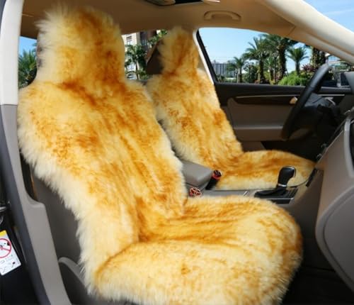 Winter Warm Authentic Australia Sheepskin Car Seat Cover Luxury Long Wool Front Seat Cover Fits Most Car, Truck, SUV, or Van (Brown Tips) - color: Brown tips
