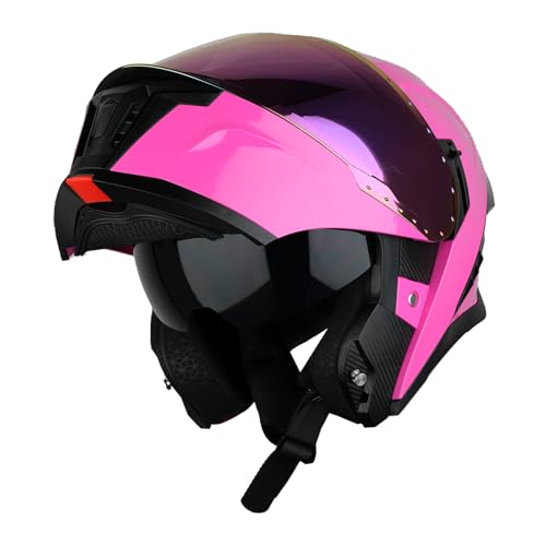 1Storm Motorcycle Street Bike Modular/Flip up Dual Visor Sun Shield Full Face Helmet + One Extra Clear Shield: KT928 - color: Z Bluetooth Glossy Pink