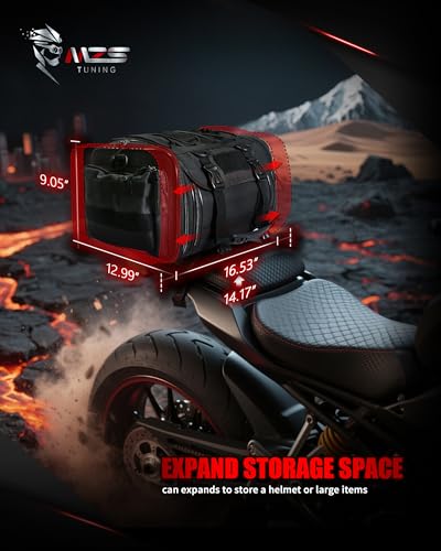 MZS Motorcycle Travel Luggage Bag, 27L Expandable Motorcycle Tail Bag Rack Trunk Saddle Storage, Motorbike Rear Seat Bag With Shoulder Strap Waterproof Rain Cover - size: 27L