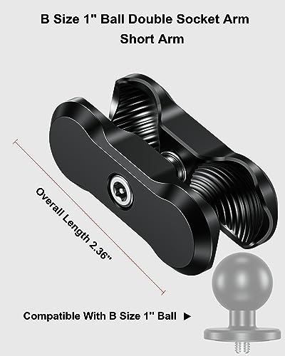 BRCOVAN Aluminum Alloy Anti-Theft Double Socket Arm | Compatible with RAM Mounts B Size 1'' Ball Components & Bike Motorcycle Phone Mount Holder with 1'' Ball Adapter