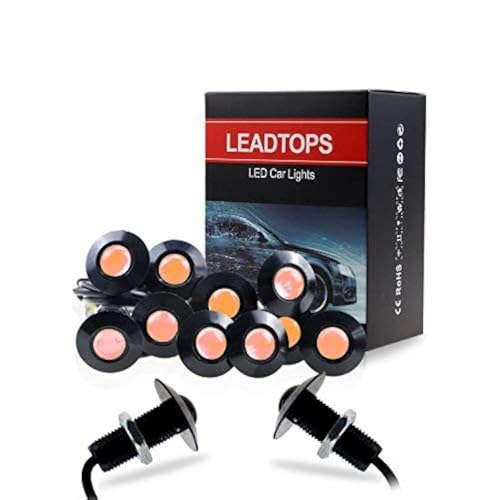 Eagle Eye LED Lights, 10-pack DIY 12V Ultra thin 23mm Eagle Eye Bulb Fog Tail DRL Daytime Running Lights Yellow Kit for Car Motorcycle (Yellow, Black) - color: Yellow light