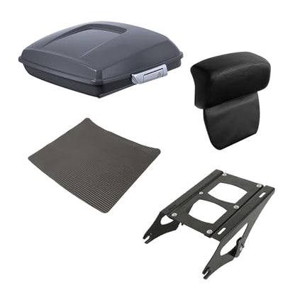 XFMT Motorcycle 5.5" Gunship Gray Razor Trunk Luggage W/Backrest Pad + Black Mount Rack For Harley Touring Road King Street Glide Road Glide Electra Glide Ultra Classic 2014-Later - color: Gunship Gray Set 2