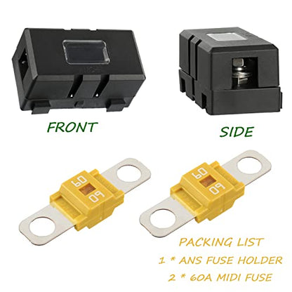 Midi Fuse Holder and 2 High Current Fuses for Cars, Trucks, Vehicles (60 Amp) - color: 60A