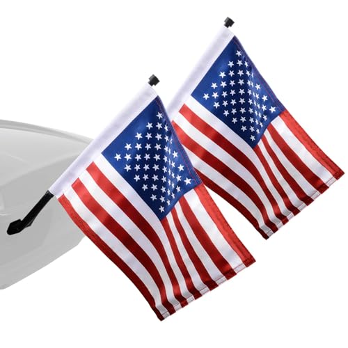 FOVPLUE 15" x 11" American Flag Kit,Clamp On Motorcycle Flag Pole Mount for Harley Touring Hard Saddlebags,Tour Luggage Pack,Luggage Carrier,car/truck roll-down window, 2-Pack