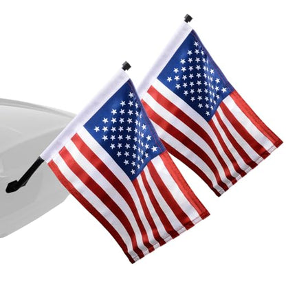 FOVPLUE 15" x 11" American Flag Kit,Clamp On Motorcycle Flag Pole Mount for Harley Touring Hard Saddlebags,Tour Luggage Pack,Luggage Carrier,car/truck roll-down window, 2-Pack
