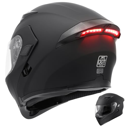 OUMURS DOT Modular Motorcycle Full Face Helmet Flip-Up Dual Visor, Lightweight & DOT Approved, Matte Black
