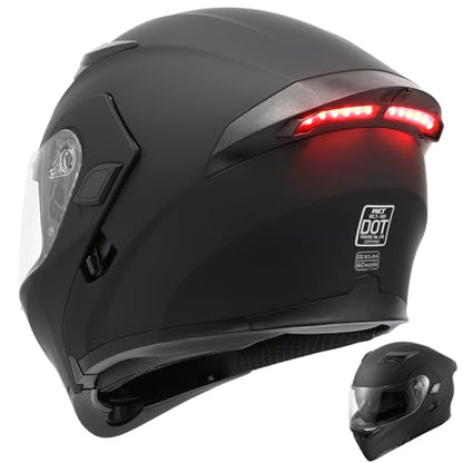 OUMURS DOT Modular Motorcycle Full Face Helmet Flip-Up Dual Visor, Lightweight & DOT Approved, Matte Black