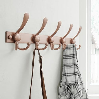 Dseap Coat Rack Wall Mount, Heavy Duty 12-Gauge Base vs Flimsy 1mm, Double-Thick Solid Anti-Snap Hooks, 16” Stud-Mount, Stainless Steel Hanger for Clothes Hat Entryway Closet Mudroom, Rose Gold - color: Rose Gold, size: L=17" (1pcs)