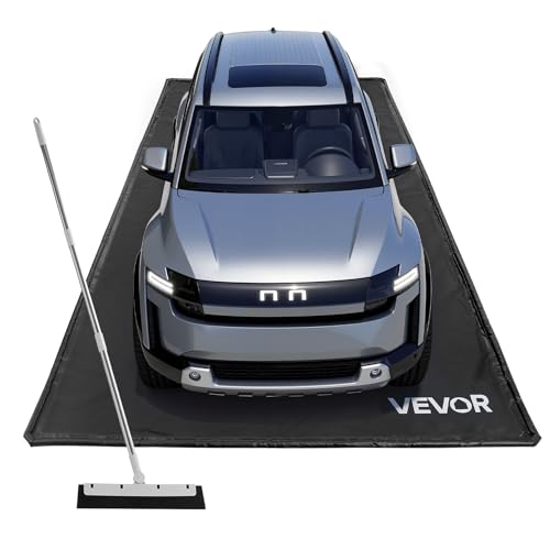VEVOR Containment Mat, 7 ft 9 in x 16 ft, Non-Slip PVC Garage Floor Mat with a Cleaning Squeegee, Heavy Duty Durable Waterproof Containment Protection from Snow, Rain and Mud for Cars Parking, Black - size: 7 ft 9 in x 16 ft
