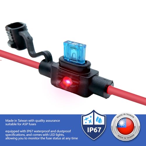 2 Pack wasserdichte Teile, entsprechen dem IP67-Standard, ASP Mini Flachsicherungshalter mit LED, 12 AWG für Auto und Marine - style: LED ASP