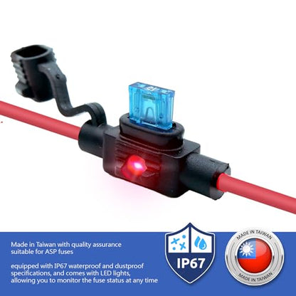 2 Pack wasserdichte Teile, entsprechen dem IP67-Standard, ASP Mini Flachsicherungshalter mit LED, 12 AWG für Auto und Marine - style: LED ASP