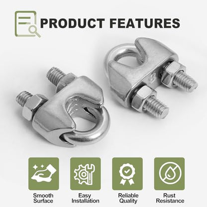 12pcs M8 Wire Rope Clamp, 5/16 inch Cable Clamps Stainless Steel Wire Rope Clips - size: M8