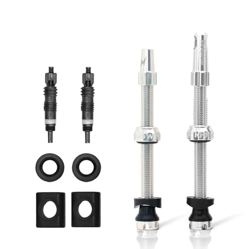 RideNow Tubeless Presta Valve Stems, 65mm Super Light 7075 Aluminum Alloy Presta Tubeless Valve Stem Kit with Valve Core Remover Tool and Valve Stem Caps, Multiple Color and Size Options(Pair), Silver - color: Silver, size: 65mm