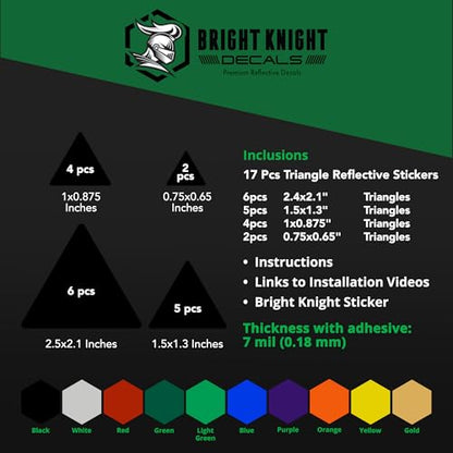 BRIGHT KNIGHT DECALS Reflective Stickers, 17pc Triangle Kit, Reflective Tape Outdoor Waterproof Motorcycle Helmet Stickers for Bikes, Scooters, and Hard Hats, Night Safety High Visibility - color: White