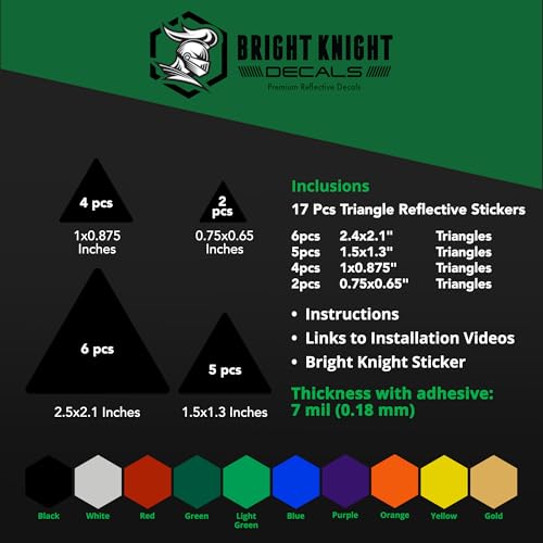 BRIGHT KNIGHT DECALS Reflective Stickers, 17pc Triangle Kit, Reflective Tape Outdoor Waterproof Motorcycle Helmet Stickers for Bikes, Scooters, and Hard Hats, Night Safety High Visibility - color: Black