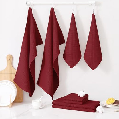 Homaxy 100% Cotton Kitchen Towels and Dishcloths Set, 12 x 12 Inches and 13 x 28 Inches, Set of 12 Bulk Kitchen Towels Set, Ultra Soft Absorbent Dish Cloths for Washing Dishes, Burgundy - color: Burgundy, style: 12-Piece Set