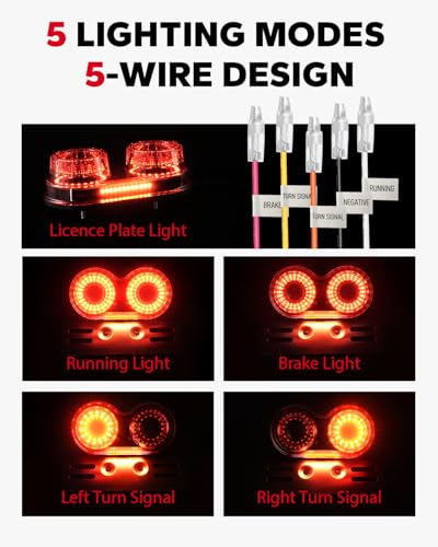 Amazicha Enhanced Motorcycle Tail Light, Motorcycle Brake Light, IP67 Waterproof Turn Signals Running Light with License Plate Bracket Fit for Street Bike Cruiser Chopper Bobber (Red, 90 Leds) - color: Red