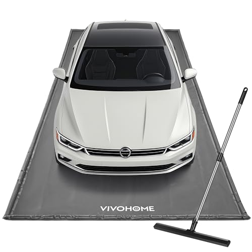 VIVOHOME Containment Mat (7'9" x 18') with Stay Put Corner, PVC Garage Floor Mats, Heavy Duty Garage Parking Mat with a Squeegee, Gray - color: Gray, size: 7'9" x 18'