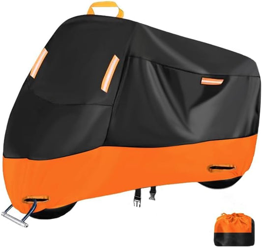 Motorcycle Cover for Honda CRF230F 2003-2025, Heavy Duty Waterproof Oxford Cloth with Elastic Hem and Reflective Strips, All-Weather Protection,Black & Orange 2-M - 79″ × 37″ × 43″ - color: M - 79″ × 37″ × 43″, size: Black & Orange 2