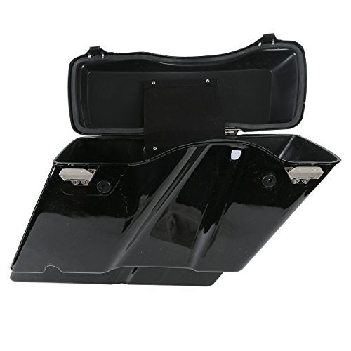 XMT-MOTO 5" Vivid Black Stretched Extended Hard Saddlebags Fit for Harley Davidson Touring FLT FLHT FLHTCU FLHRC Road King Road Glide Street Glide Electra Glide Ultra-Classic 1993-2013 - color: Vivid Black/black Latches, size: Stretched