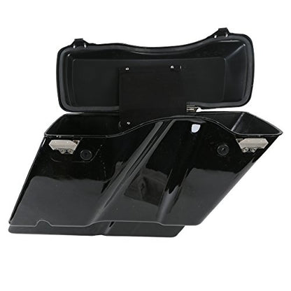 XMT-MOTO 5" Vivid Black Stretched Extended Hard Saddlebags Fit for Harley Davidson Touring FLT FLHT FLHTCU FLHRC Road King Road Glide Street Glide Electra Glide Ultra-Classic 1993-2013 - color: Vivid Black/black Latches, size: Stretched