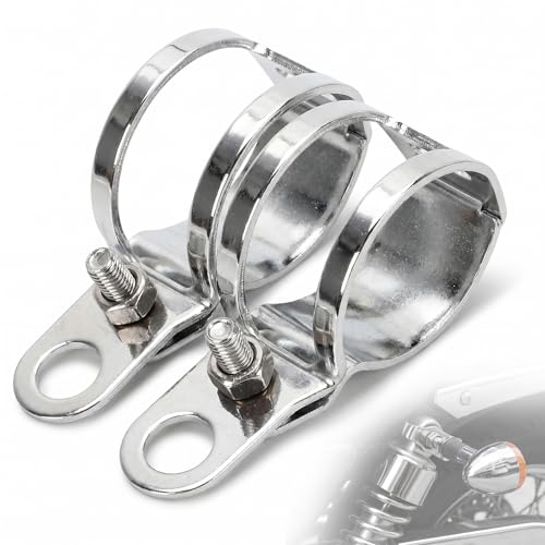 ANKIA 1 Pair Universal Metal Motorcycle Turn Signal Indicator Light Bulb Lamp Mounting Brackets Clamp Holder Support for 30-45mm Front Fork Accessories (Turn Signal Brackets-White) - color: Turn Signal Brackets-White