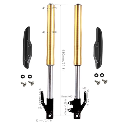 630mm Upside Down Front Fork Shock Absorber Suspension 12mm Axle Hole with Protector Cover, 45mm/48mm Front Forks for 50cc 70cc 110cc 125cc 140cc Pit Dirt Bike CRF50 CRF70 XR 50 SSR Monkey Bike