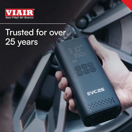 Viair Every Vehicle Carry EVC25 - rechargeable, portable compressor - LED gauge w/preset - Tire Inflator ideal for compact & mid-size cars, LT trucks, E-bikes, motorcycles & Inflatables - style: EVC25
