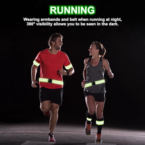 PATIKIL High Visibility Reflective Bands for Wrist Arm Ankle Leg, Adjustable Reflective PT Belt with Armbands & Storage Bag for Women Men Night Running Walking Cycling - color: Black