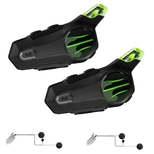 Motorcycle Bluetooth Headset for Wireless Dirt Bike 2 Riders 600M Intercom CVC Noise Cancellation Stereo HiFi Music IP67 Waterproof for Full Face Helmet with Tail Light (Black-Dual Pack) - color: Black_Dual_tail_light