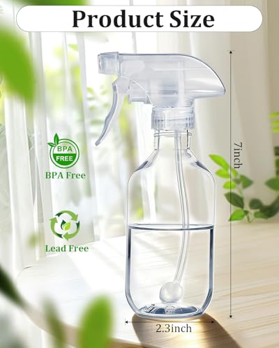 2 Pack 360° Spray Bottles, 10 oz Plastic Small Containers with Adjustable Spray Nozzles, Spray Bottles for Hair, Cleaning Solutions, BBQ and Plants Clear - color: Clear, size: 10 Ounces