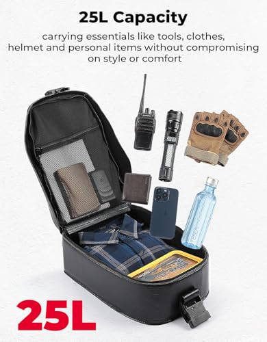 KEMIMOTO Motorcycle Tail Bag Rivet with Secure Locking Bracket 25L Large Capacity Universal Motorcycle Luggage Travel Storage Bag for Trip Camping Outdoor