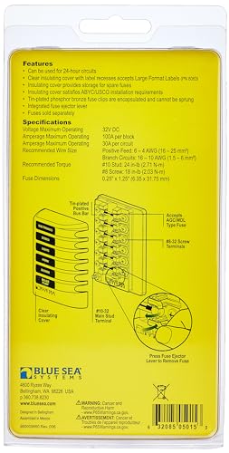 Blue Sea Systems 5015 Fuse Block AGC 6-CIR W/Ground , 3.5'' x 5.0''