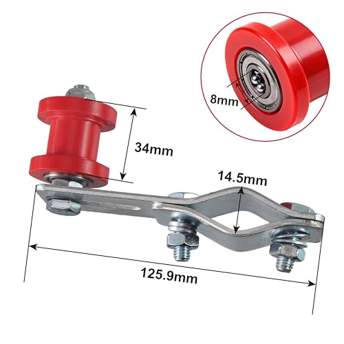 (Red) Chain Tensioner Adjuster W/8mm chain tensioner Guide wheel for 49cc 60cc 66cc 80cc Engine Motorized Bicycle Dirt Bike ATV bicycles - color: red