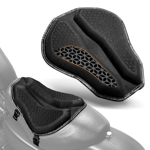 PBYMT Motorcycle Seat Cushion, Large Universal Motorcycle Gel Seat Pad 3D-Honeycomb Structure Shake Rider Cushion TPE Shock Absorption and Breathable for Long Rides