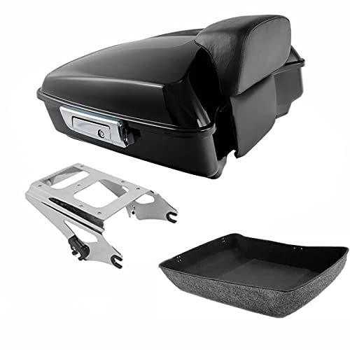 TCMT Chopped Motorcycle Trunk Box Backrest Pad Detachables Two-Up Mounting Rack Fit For Harley 2009-2013 Touring Road King Road Street Electra Glide Pack - color: Set A#Chrome Rack, size: Chopped Trunk Style A
